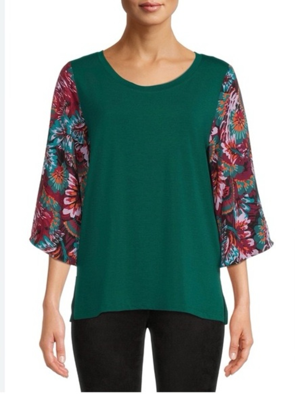 The Pioneer Woman Green Floral Bell Sleeve Knit Top XL